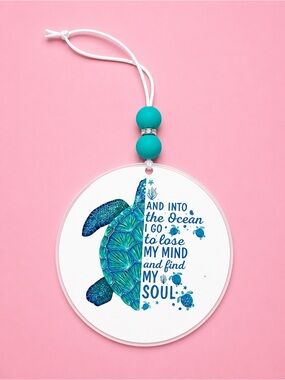Ocean Turtle Hanging Car Charm Ornament - Teal & Blue 4in